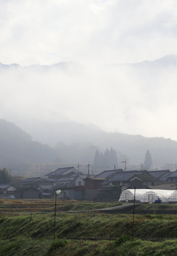 親里ホッケー場付近<br>霧にかすむ山々