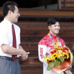 リオ五輪柔道男子73キロ級金メダリスト大野将平選手祝賀パレード　大野選手と穴井隆将監督